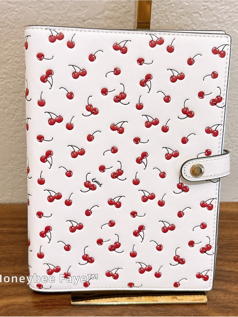Coach White Leather notebook with Red Cherry Print